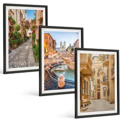 BILDER SET 3er Set - 40x60 cm Schwarzer Rahmen - Die bezaubernden Straßen des Brunnens