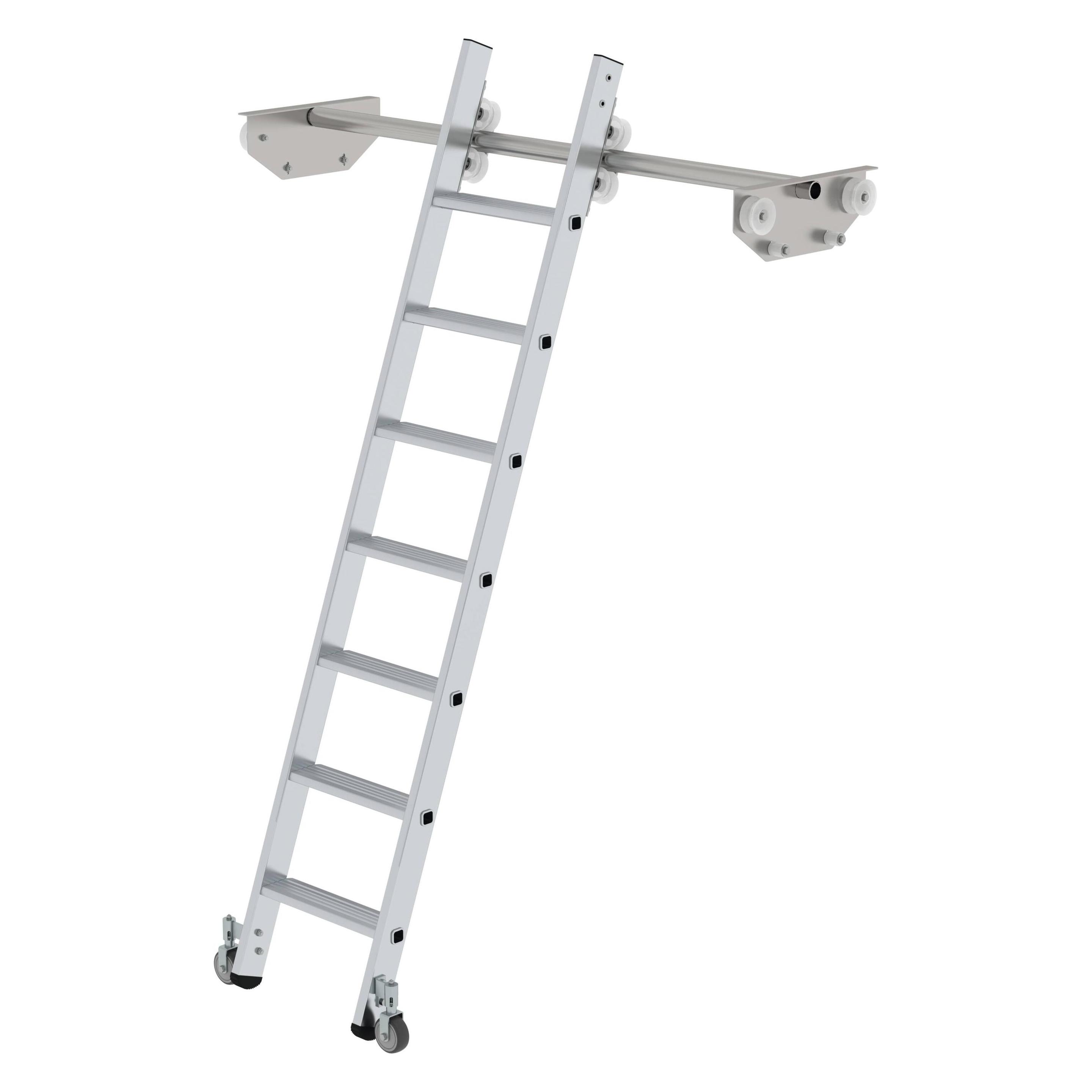 Munk Stufen-Regalleiter fahrbar für Doppelregal 7 Stufen (Regalleiter, 203 cm) (044607)