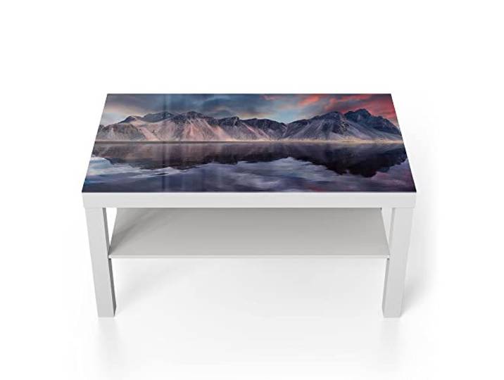 DEQORI Glastisch weiß groß 90x50 cm Motiv Dramatisches Vestrahorn ausgefallener Beistelltisch aus Glas Hochglanz Couchtisch fürs Wohnzimmer moderner Couch Tisch mit Design