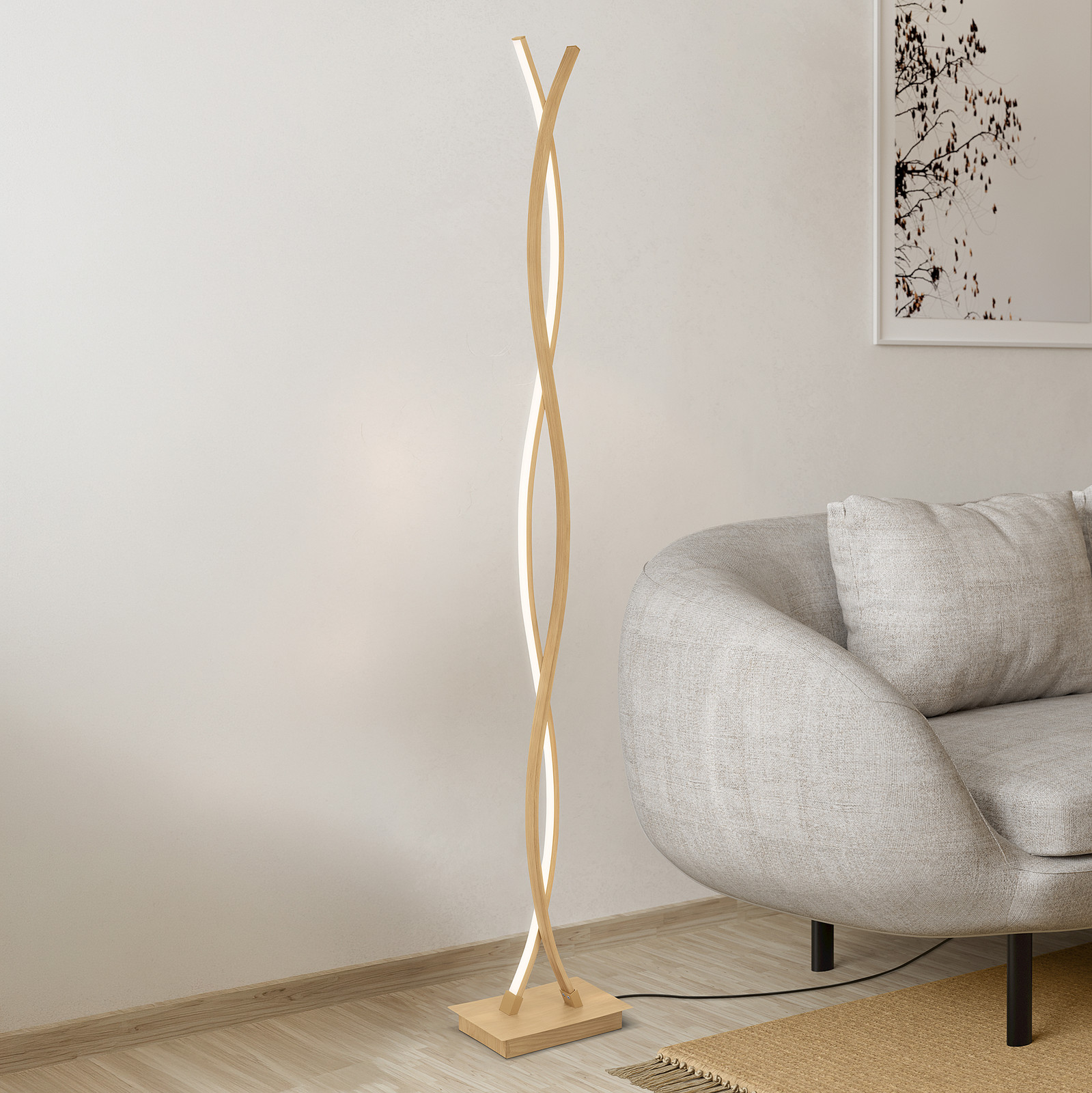 Eglo Lasana LED vloerlamp modern hout en zilver, H 143 cm