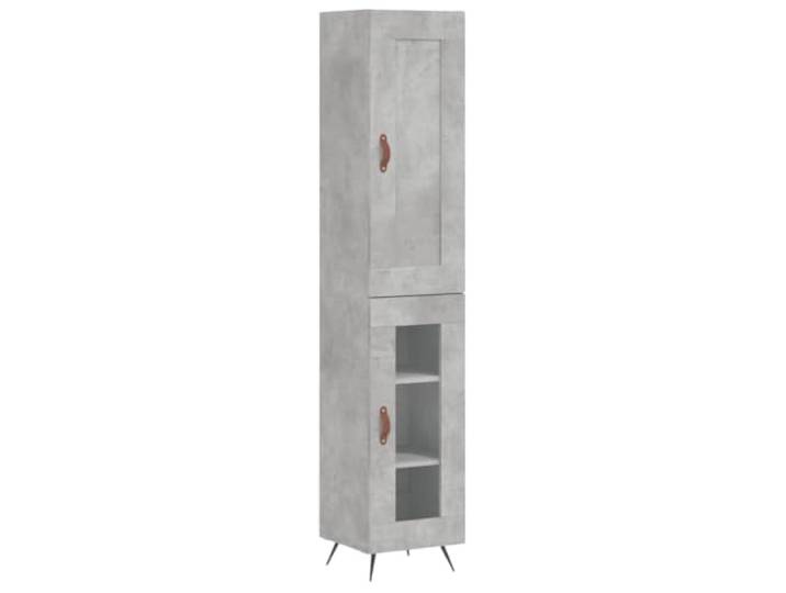 GFMGUEMV Highboard Betongrau 34,5x34x180 cm Holzwerkstoff mit Glastür Glastür, Metallfüße, viel Stauraum, robust, pflegeleicht