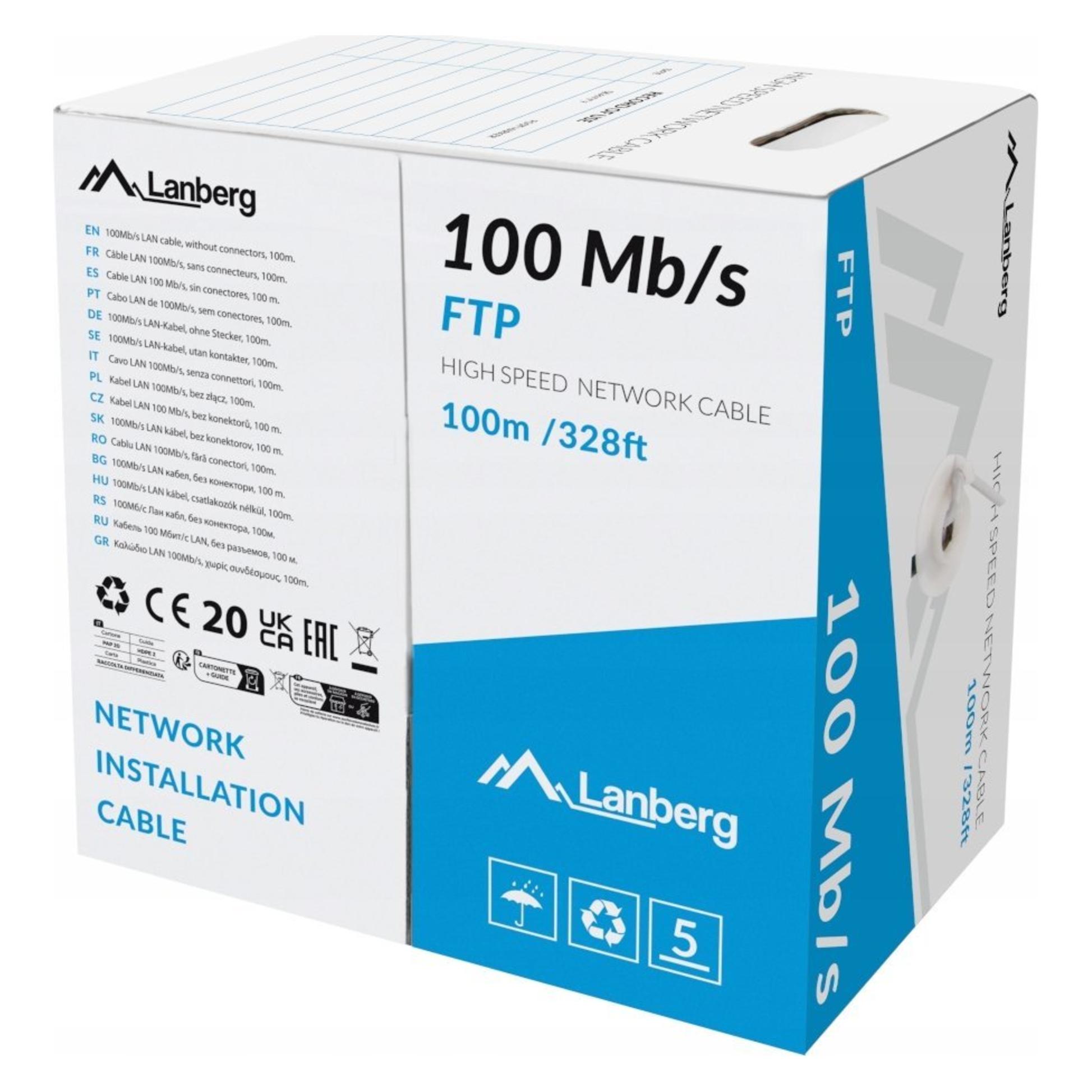 Lanberg LAN-Kabel FTP 100MB/s CCA Draht 100m Grau (FTP, 100 m) (LCF5-10CC-0100-S)