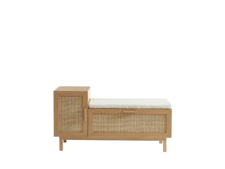 Banc d'entrée en bois et cannage l120cm - bois clair