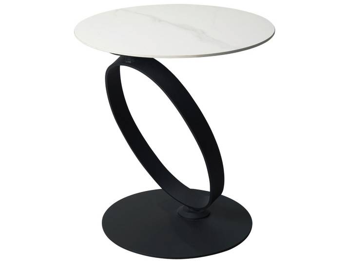 Dieter Knoll Beistelltisch, Schwarz, Weiß, Metall, Glas, Keramik, rund, Bodenplatte, 50x54x50 cm, einfacher Aufbau, Wohnzimmer, Wohnzimmertische, Beistelltische, Beistelltische Metall