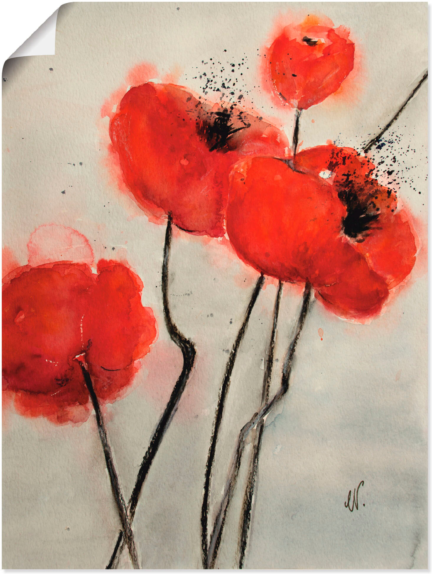 Wandbild ARTLAND "Roter Mohn", rot (farbe bild(er): rot), B:45cm H:60cm, Bilder, als Leinwandbild, Poster in verschied. Größen