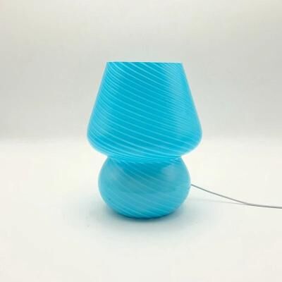 Uplifted Finds Murano Glass Gourd Shaped Table Lamp Korean Cream Wood 3 Tone Dimmable Light For Bedroom Coffee Shop blue Stripes