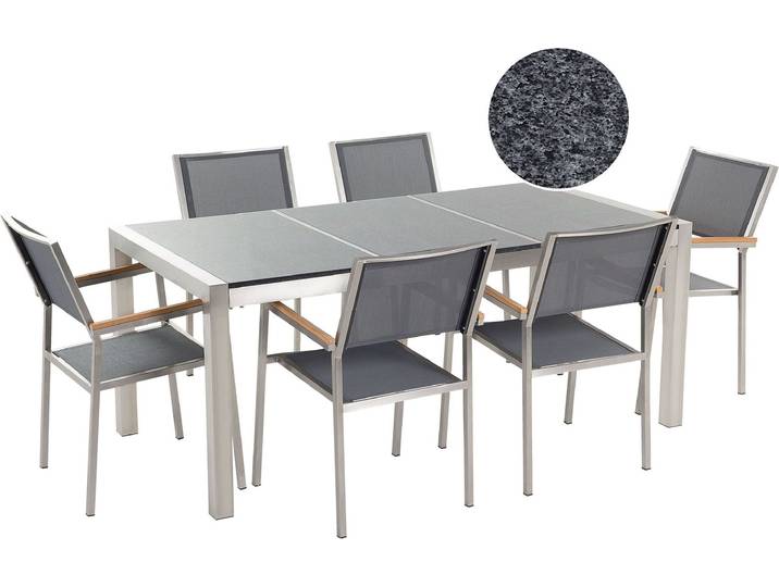 BELIANI Gartenmöbel Set Grau Granit Edelstahl Tisch 180 cm Poliert 6 Stühle Terrasse Outdoor Modern
