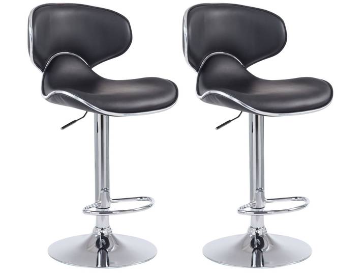 TPFLiving 2er Set Barhocker Las Palmas Gestell Metall in Chromoptik Kunstleder - Schwarz