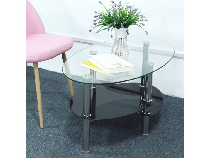 Table basse - LESAUDACES - Ovale en verre et acier inoxydable - Blanc - Contemporain - Design