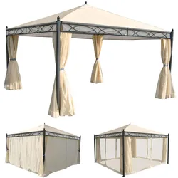 Pergola Cadiz, Garten Pavillon, stabiles 7cm-Gestell mit Seitenwand + Moskitonetz ~ creme 4x4m