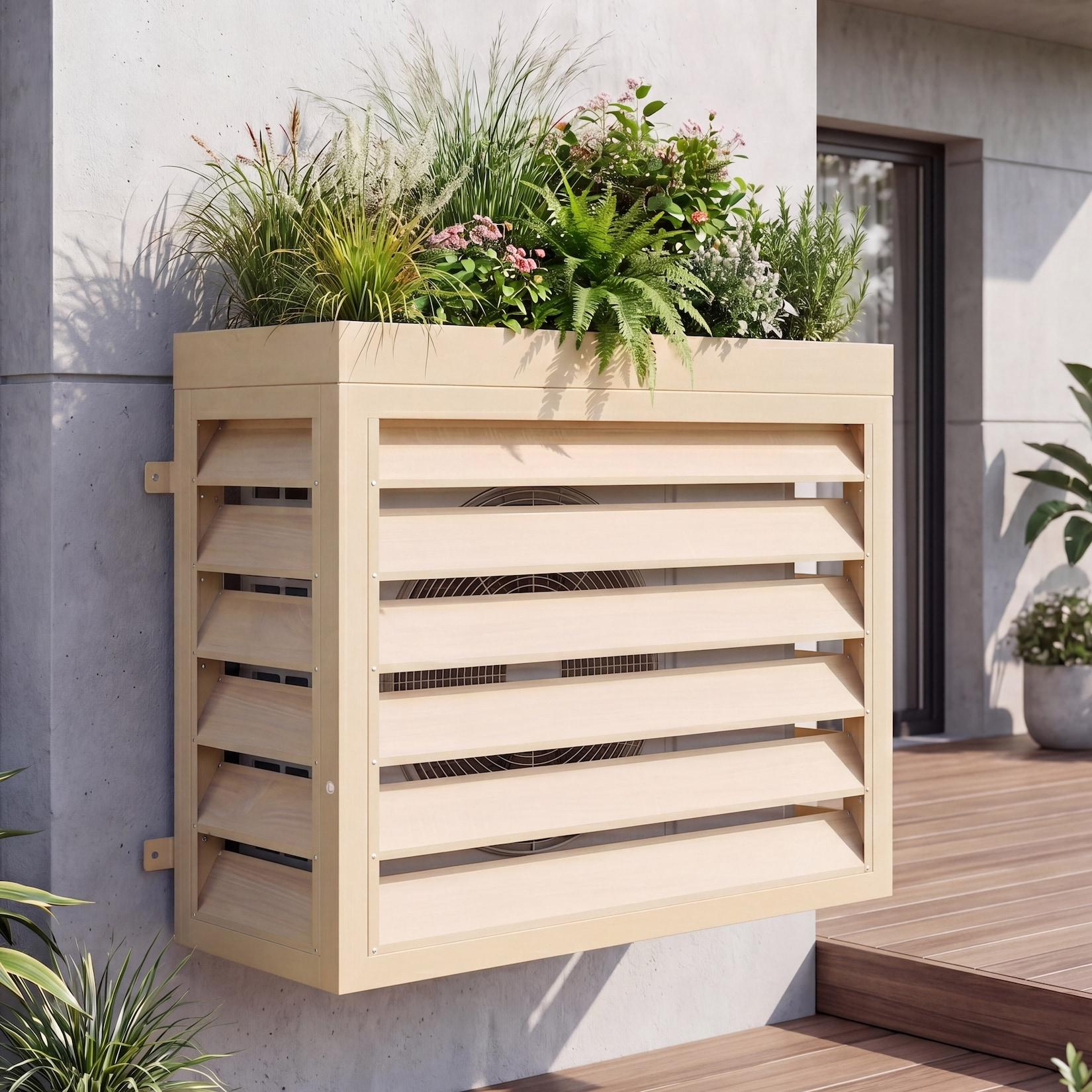 Verkleidung für Klimaanlage/Wärmetauscher MCW-O43 mit Pflanzkasten, Abdeckung, Metall 80x97x38cm ~ Eiche-Optik