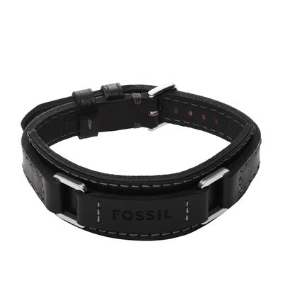 Armband FOSSIL "Schmuck Geschenk Metall, Leder, Textil MACHINE", schwarz (edelstahlfarben, schwarz), Armbänder, Damen, 26cm, Edelstahl Leder Textil, Edelstahl, Leder, Textil, Armband