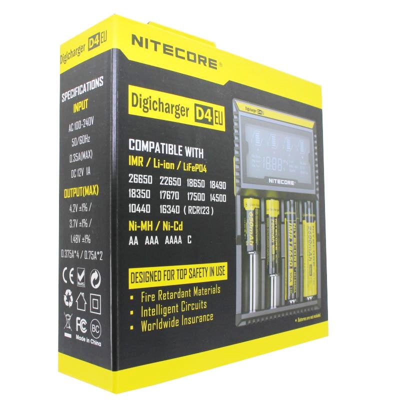 NiteCore Digicharger D4 EU oplader met display voor AAA, AA en C batterijen