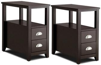 Costway Set of 2 End Table Wooden with 2 Drawer & Shelf Bedside Table-Dark Brown