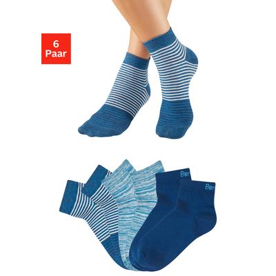 Kurzsocken BENCH. "Damen und Herren meliert und uni", Herren, Gr. 43-46, Sockengröße, blau (2x marine, 2x jeans geringelt, 2x jeans meliert), Baumwollmischung, gestreift, meliert, unifarben, elastisch, Socken, mit ansprechendem Streifen- Design und uni