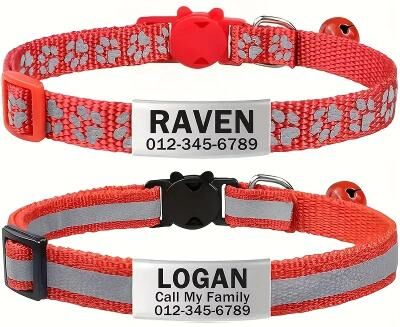 Inspired Living Personalized Reflective Cat Collar With Engraved ID & Safety Buckle red