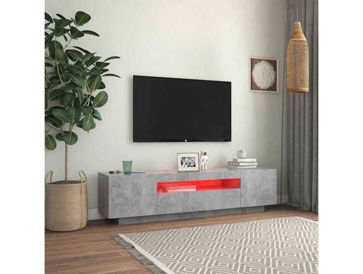 Meuble TV - Gris béton - LED - 160x35x40 cm - Cont - MODERNE Meuble TV avec lumières LED - Gris béton - 160x35x40 cm 56180