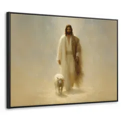 LEINWAND Bilder mit Rahmen - Schaf - Jesus - Pinselstriche - Abstrakt - 70x50