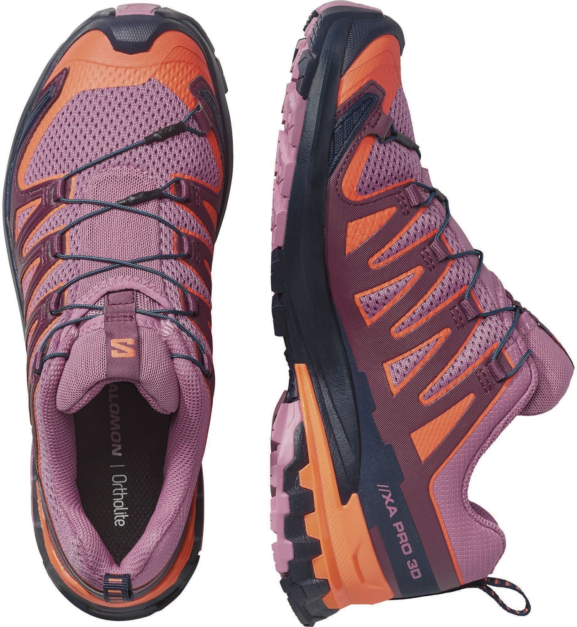 Trailrunningschuh SALOMON "XA PRO 3D V9 W", Damen, Gr. 42,5, pink (dusky orchid, huckleberry, nectarine), Synthetik, Textil, Schuhe Trailrunningschuh, für mehr Grip dusky orchid, huckleberry, nectarine 42,5