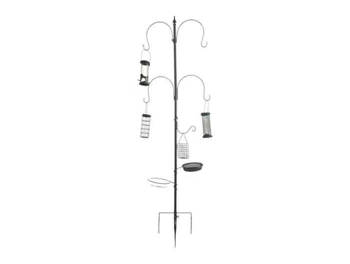 Relaxdays Mangeoire pour Oiseaux 6 en 1\, Pique\, Abreuvoir\, Panier\, Distributeur de graines\, Acier\, Gris