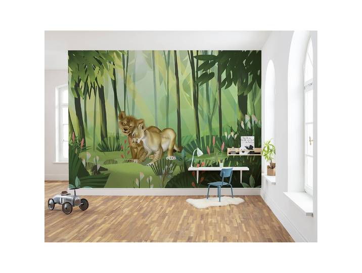 Vlies Fototapete Lion King Love 400 x 280cm Gelb/Grün