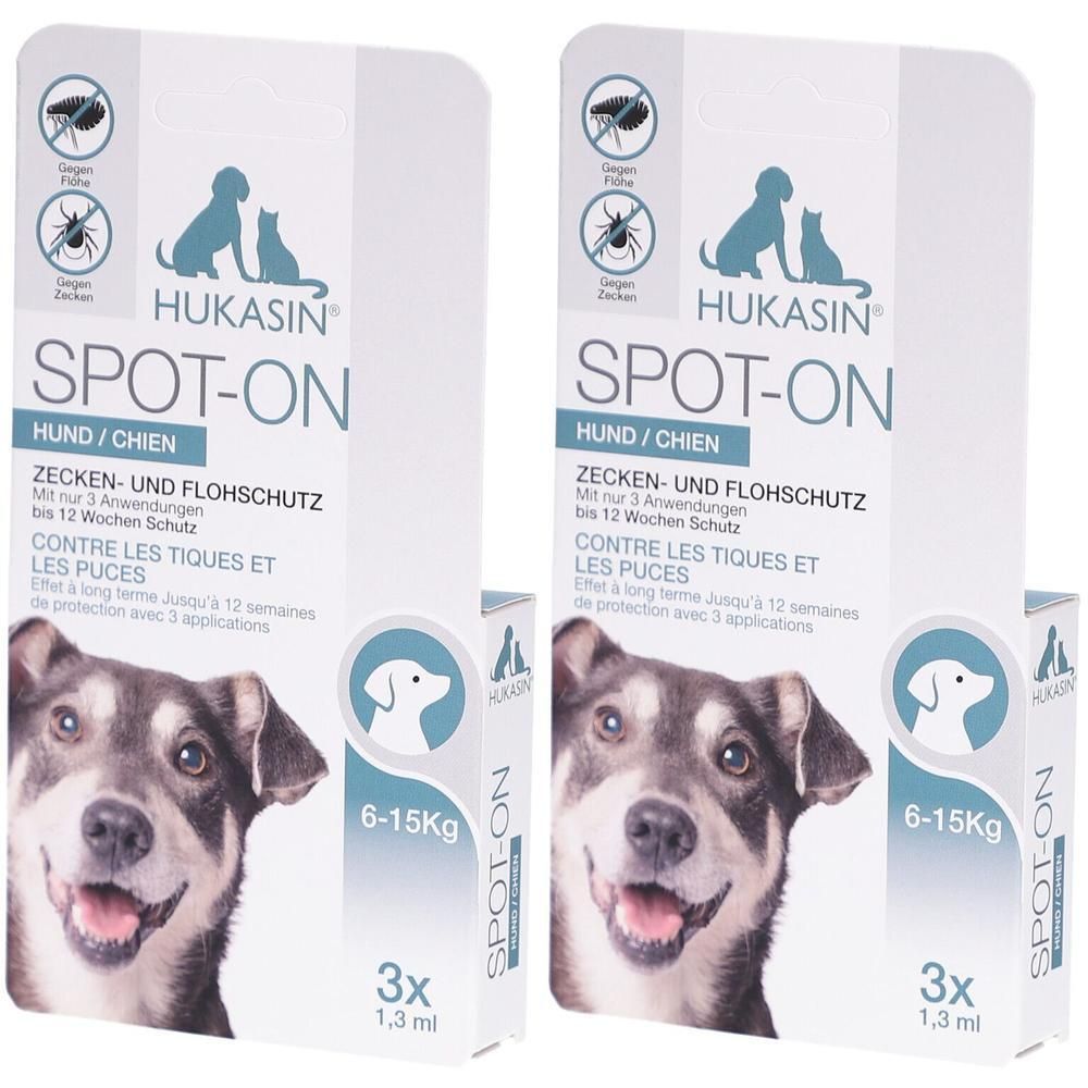 Hukasin Spot-on Zecken- u.Flohschutz Amp.f.Hunde 2x 2x3x1,3 ml Ampullen