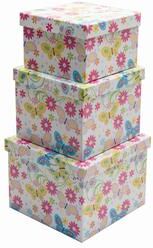 IH Casa Decor S/3 Square Nesting Boxes Butterfly Floral