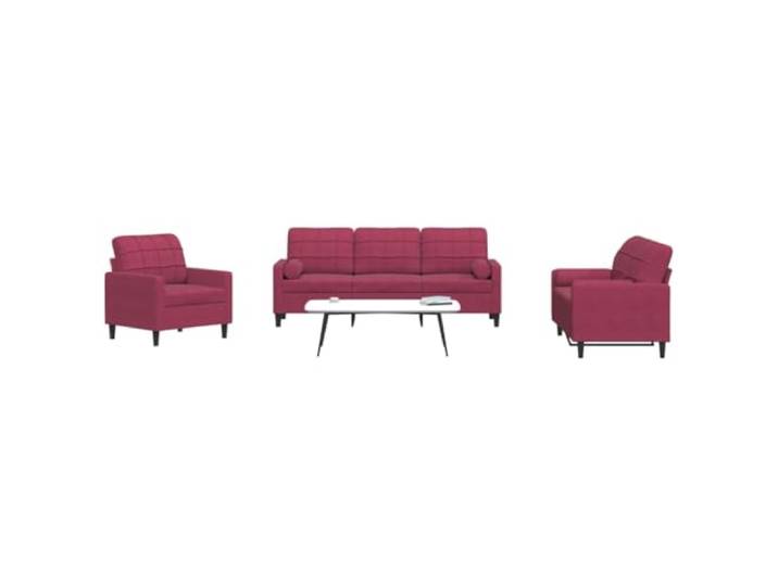 HEFZGDB 3-TLG. Sofagarnitur mit Kissen und Nackenrollen in Weinrot Samt, Weiches Velours Material, Robustes Metallgestell für Stabilität, Modernes Design Sofa