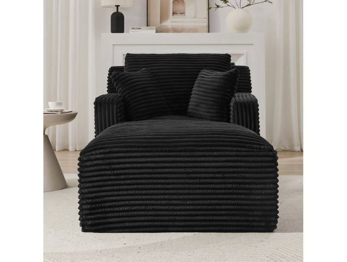 ROVRYN Méridienne 1 place en velours côtelé noir fauteuil relax et couchage d'appoint sans montage