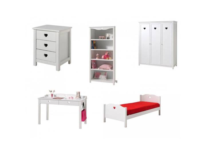 Meuble de chambre enfant - Vipack - Amori - Bois Blanc - Lit classique - 159x57x190cm