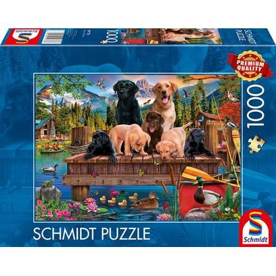 Hundefamilie am See