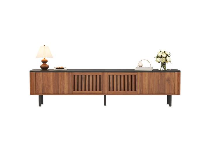 Flieks Tv-Schrank 190cm modern niedrig TV-Ständer Design, Walnussfarben, 35x45x190 cm, Wohnzimmer, TV Möbel, Lowboards, Lowboards stehend