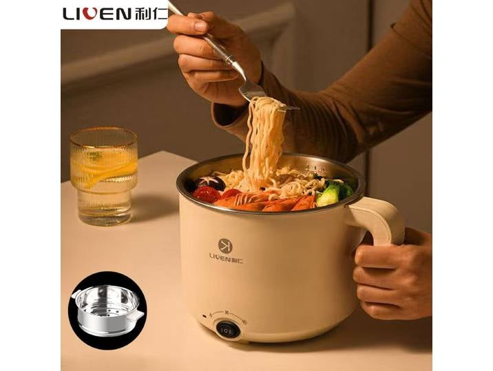 LIVEN Mini cuiseur électrique 1,8 l revêtement en acier inoxydable cuiseur pour la cuisson des nouilles Mini marmite pour dortoir maison avec cuiseur vapeur