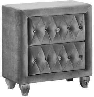Benjara Rea Nightstand, 26 Inch, 2 Drawers, Button Tufted Gray Fabric
