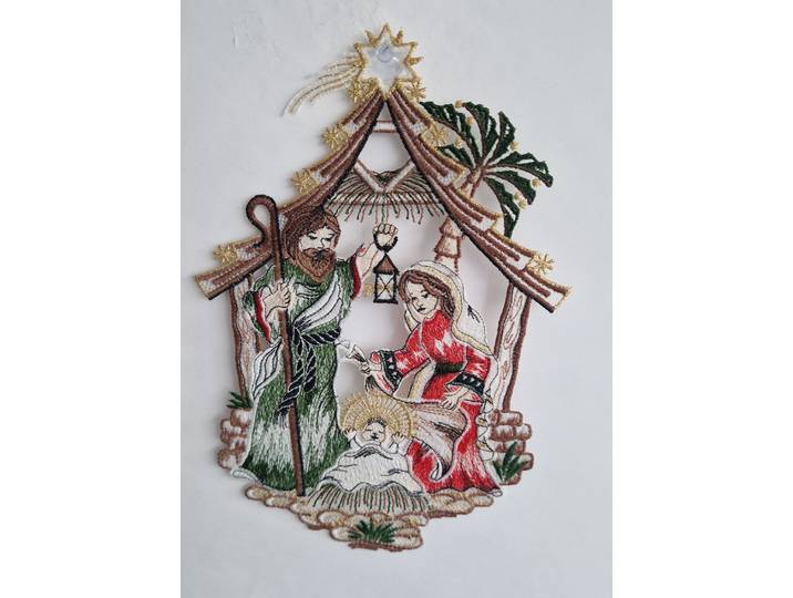 Fensterbild STICKEREIEN PLAUEN Fensterbild Geburt Jesu , bunt, Polyester, Fensterbilder, Fensterbild, echte Plauener Stickerei