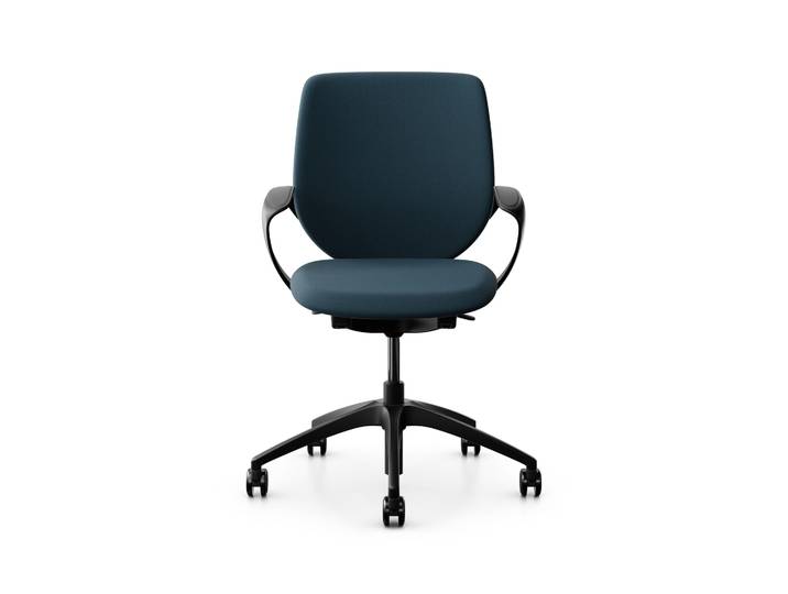 Swivel chair backrest configurable Giroflex 313 with upholstered backrest, with fixed armrests Blue/Black, New