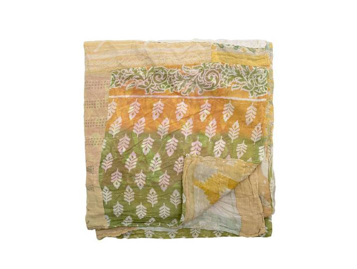 Tagesdecke Kalima – Handgefertigter Sari-Quilt in Gelb - Gelb - Luxusbetten24