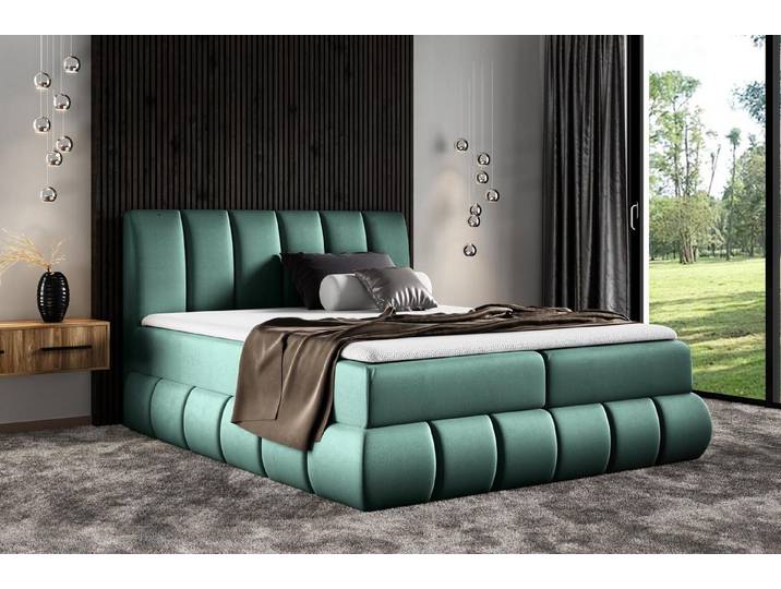 JVmoebel Boxspringbett Polster Doppelbett in Blau mit Bettkasten-Funktion (1-St)