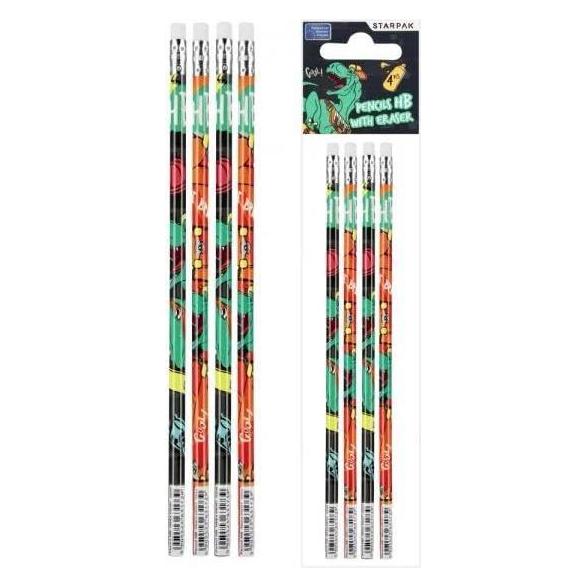 Starpak HB-Bleistift mit Radiergummi Skate Dino, 4 Stück. (HB, 4x) (47333588)