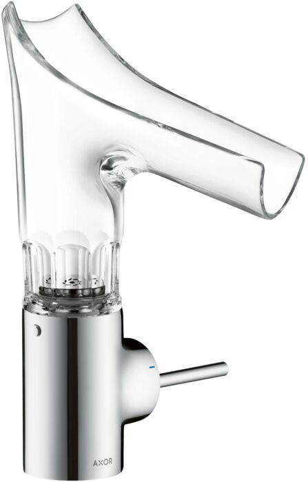 Hansgrohe Axor Starck Waschtischarmatur 12123000 mit Glasauslauf und Ablaufgarnitur, Facettenschliff, chrom