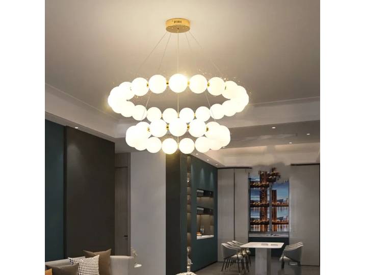 Lustre LED moderne blanc rond en forme de collier de perles pour salon, salle à manger, éclairage suspendu, décoration intérieure, luminaire LED suspendu