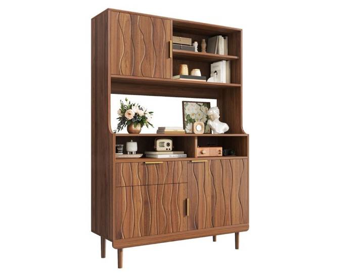Grand meuble de rangement de cuisine vaisselier buffet haut avec tiroir et niches ouvertes