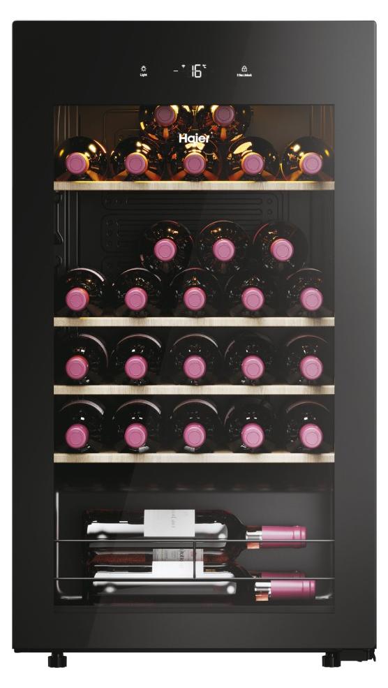 Haier Wine Bank 50 Serie 3 HWS34GGH1, Weinkühler mit Kompressor, Freistehend, 34 Flasche(n), G, Schwarz, Schwarz