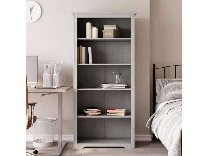 Bibliothèque BODO gris 80x38x180 cm bois pin massif 5 niveaux 355082
