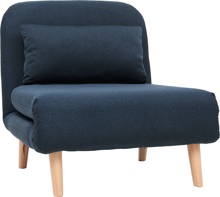 Miliboo Fauteuil convertible scandinave en tissu bleu foncé et bois clair AMIKO
