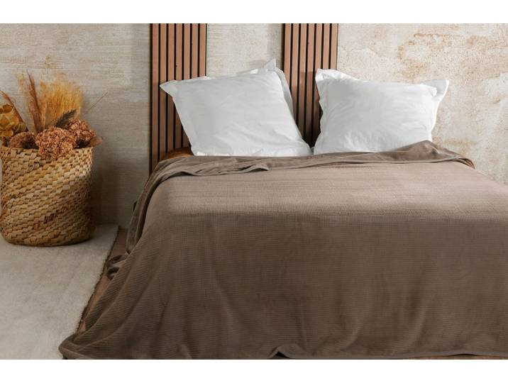 Couvre lit velours gaufré - 240x260cm - Taupe