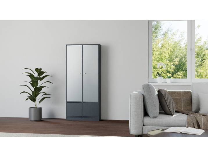 Vitrine mit Flügeltüren - Vitrinenschrank mit vielen Optionen Premium Dekore Schwarz