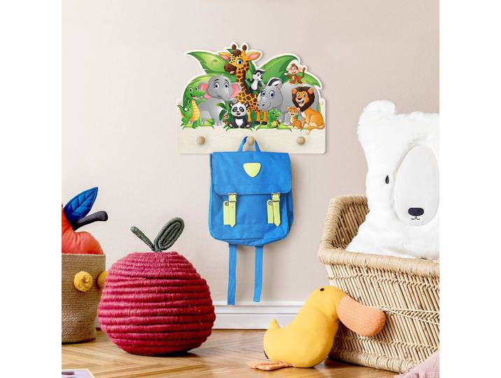 Patère enfants Animaux de la jungle 40 x 30 x 1cm Vert/Multicolore