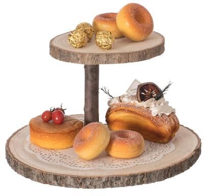 Vintiquewise Two Tier Natural Wood Color Tree Bark Server Tray with Rustic Appeal, Two Sizes Trays