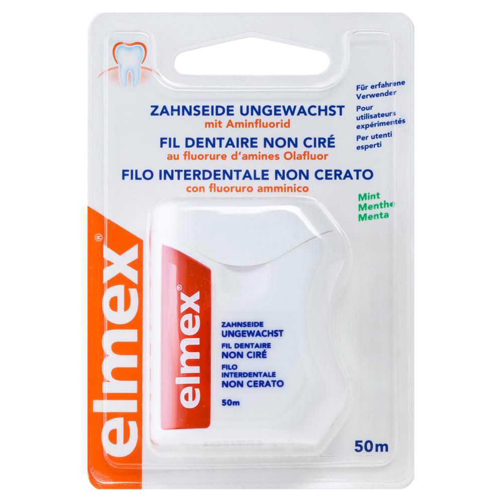 Elmex Zahnseide ungewachst mit Aminfluorid 50 m